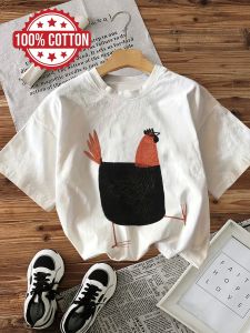 Spring And Summer WomenS Clothing Stylish Casual WomenS Tops Hand-Painted Rooster Print Round Neck Short Sleeve T-Shirt[Chu K]
