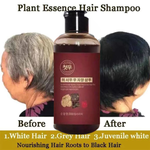 Black Hair Shampoo 300ml Permanent Effective Herbal Natural Polygonum Multiflorum Hair Blackening Shampoo Turn Your White/Gray Hair Into Black Gentle Nourshing Hair roots Coverage Grey Hair Treatment Care shampoo