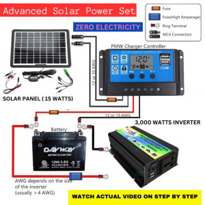 Advanced 3000 Watts Inverter Solar Power Set Up Complete Set Zero Electricity for Brownout Energy Saving Camping Emergency Long Lasting