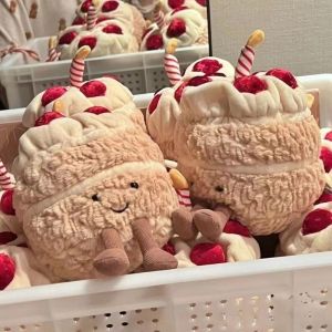 Cute Birthday Cake Plush Toy Throw Pillow Creative Cartoon Cake Stuffed Doll Soft Decorative Gifts