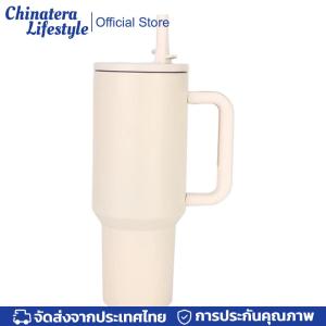 แก้วน้ำเก็บความร้อนสแตนเลส 40oz พร้อมหูจับและหลอด สำหรับดื่มกาแฟ ชา ในบ้านและนอกบ้าน