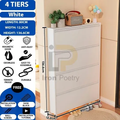 Shoe Cabinet Multi-Layer Wall Mounted Ultra Thin Shoe Cabinet For Household Use Large Capacity And Ultra Narrow Flip Bucket Entrance Cabinet Simple Steel Storage