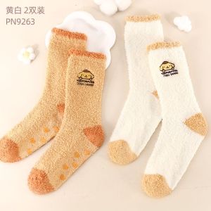 Christmas Gift Halloween 2Pcs Sanrio kit Winter Knitting Pure Cotton Sock Hello Kitty Kawaii Cartoon Color Middle Tube Anti-Slip Floor Socks Trendy Socks