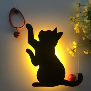 LED Projection Lamp USB Cat Wall Lamps 3D Sound Control Cat Lamp Night Light Decoration Children Kids Gift Sleep Romantic Lamp