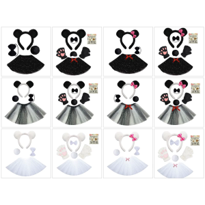 Ears Headband Tail Bows Face Stickers for Kids Animal Panda Costume Accessories Halloween Costume Cosplay Party Props