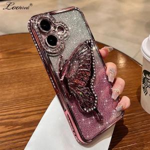 Glitter Diamond Quicksand Butterfly Case for iPhone 16 15 14 Pro Max 12 13 11 X Xr Xs 7 8 Plus Gradient Bling Rhinestone Cover