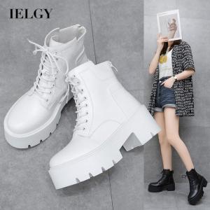 IELGY ก้นหนาสไตล์อังกฤษของผู้หญิงรองเท้าบูท Martin หลอดต่ำ