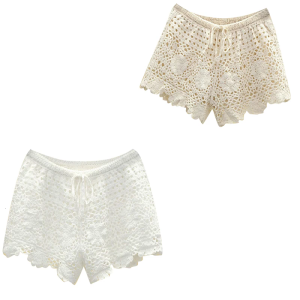 Lace Hollow Out Womens Shorts High Elasticity Comfortable Girls Fashion Bottoms for Casual Wear and Summer Outfits