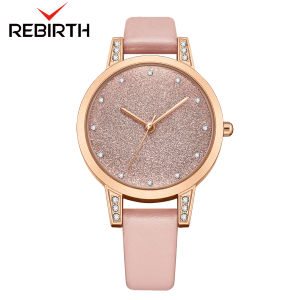 REBIRTH Jam Tangan Wanita Tahan Air Asli Eksklusif Fashionable Elegant dengan Fitur/ Strap Kulit - Warna Pink / Black [COD BAYAR DI TEMPAT]