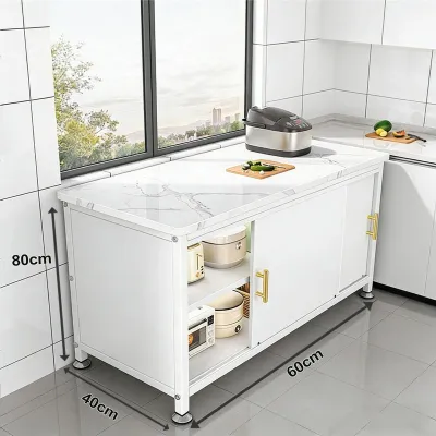Kitchen Storage Cabinet Rock Board Countertop Storage Rack Organizer Sliding Door Carbon Steel Dustproof Cabinet