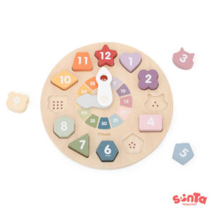 Wooden Learning Clock Toy 4-in-1 Colour Shape Number Matching for Children 3Y+