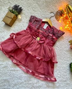 Dress Renda Anak Perempuan Motif Floral untuk Ulang Tahun dan Pesta - Motif Sayap Bintang/Paisley