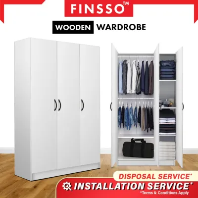 (Free Shipping) FINSSO 3 Door Wooden Wardrobe / 2 Door wardrobe / 3 Door wardrobe / Clothes Storage / Almari Baju Murah / Wardrobe / 衣橱/ Almari Murah / Almari Kayu / Wooden Wardrobe