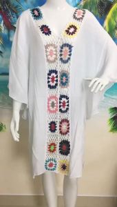 LZD 2024 New Style Crocheted Stitching Beach Blouse Long Hollow Fashion Loose Sun Protection Dress