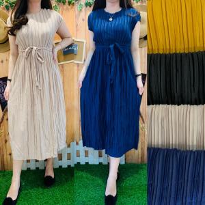 MIDI DRESS PLAIN PLISKET IMPORT SIZE JUMBO DRESS WANITA TERBARU