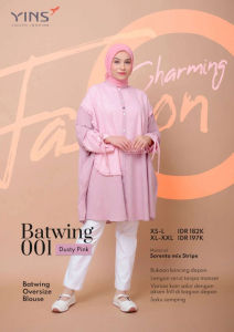 YINS Batwing 001 Tunik Wanita Bahan Sorento Stripes Dusty Pink Tosca Navy Lengan Serut Casual Daily