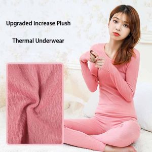YOCKY Simple Soft Warmer Plush Degree Constant Temperature Thread Winter Long Pants Round Neck Long Johns Thermal Underwear Sets Womens Intimates Top Pants Set