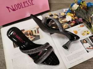 NOBLESSE 1.8inch Two Strap Minimalist Glass Heels Sandals Korean Fashion Women Footwear