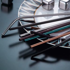 Colorful 304 Stainless Steel Straws Reusable Straight Bent Metal Drinking Straw Cleaner Brush Set Party Bar Accessory