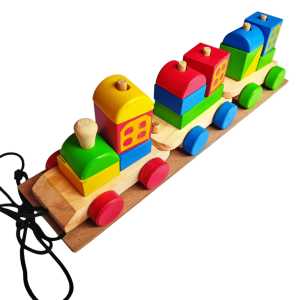 Kereta Pelangi Geometri Truk Geo Kereta 5 in 1 Truk Jumbo Hijaiyah Mainan Balok Kayu Montessori Toy