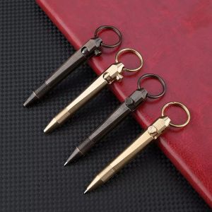SOULLOV Easy Carry Mini Brass Pen All-Metal Cylindrical Neutral Ballpoint Pen Portable Business Travel Pocket Pen Signature Gift
