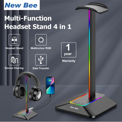 New Bee Headphone Stand RGB Headset Stand with USB Type C Charger and Data Transfer Universal Headphone Holder Gaming Headphone Stand Fits All Headphones Lazada PH