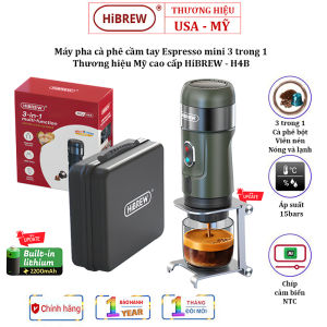 [BẢO HÀNH 1 NĂM CHÍNH HÃNG] Máy pha cà phê cầm tay Espresso mini 3 trong 1 thương hiệu HiBREW H4B (PIN) công suất 80W Áp suất bơm 15bars