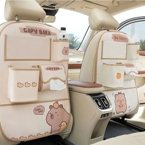 QIXING Anti-fouling Capybara Car Storage Bag Genuine Leather Wear-resistant Cartoon Car Trash Can Anti-dirty Pad Cartoon Car Storage Box Seat Back Foot Pad
