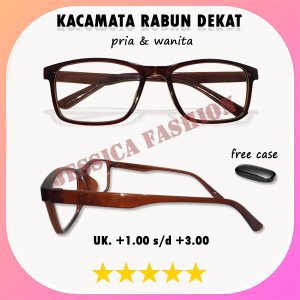 Kacamata PLUS RABUN DEKAT +1.00 s/d +3.00 PRIA WANITA Frame Kotak Warna Coklat Lensa Transparan Frame Coklat - ADA KOTAK KACAMATA