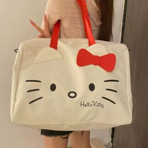 HEFEI Portable Kitty Travel Handbag Large Capacity Lightweight Oxford Cloth Storage Pouch Cute Zipper Oversize Luggage Bag Girls