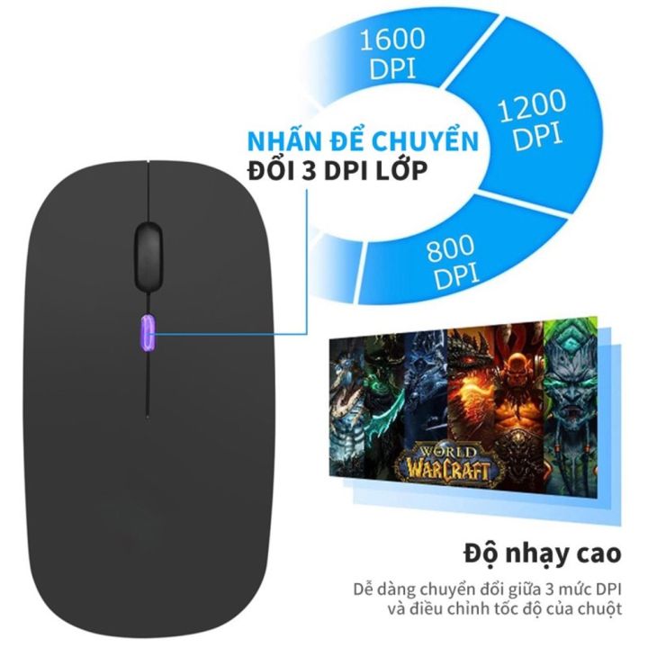 Chuột Không Dây Bluetooth C18.Chuột Máy Tính Bluetooth Không Tiếng Ồn. Sạc bằng Cáp USB và Pin Có Đèn Led  Rất Nhạy