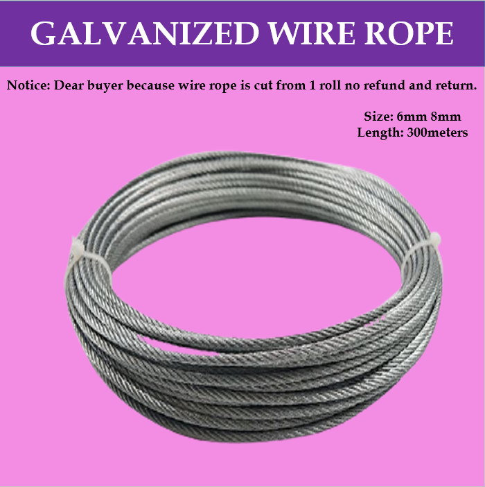 Lifting Equipment Steel Cable 6mm 8mm 300m Galvanized Steel Wire Rope Steel  Wire Rope Cable Wire Rope Cable Wire Lazada PH