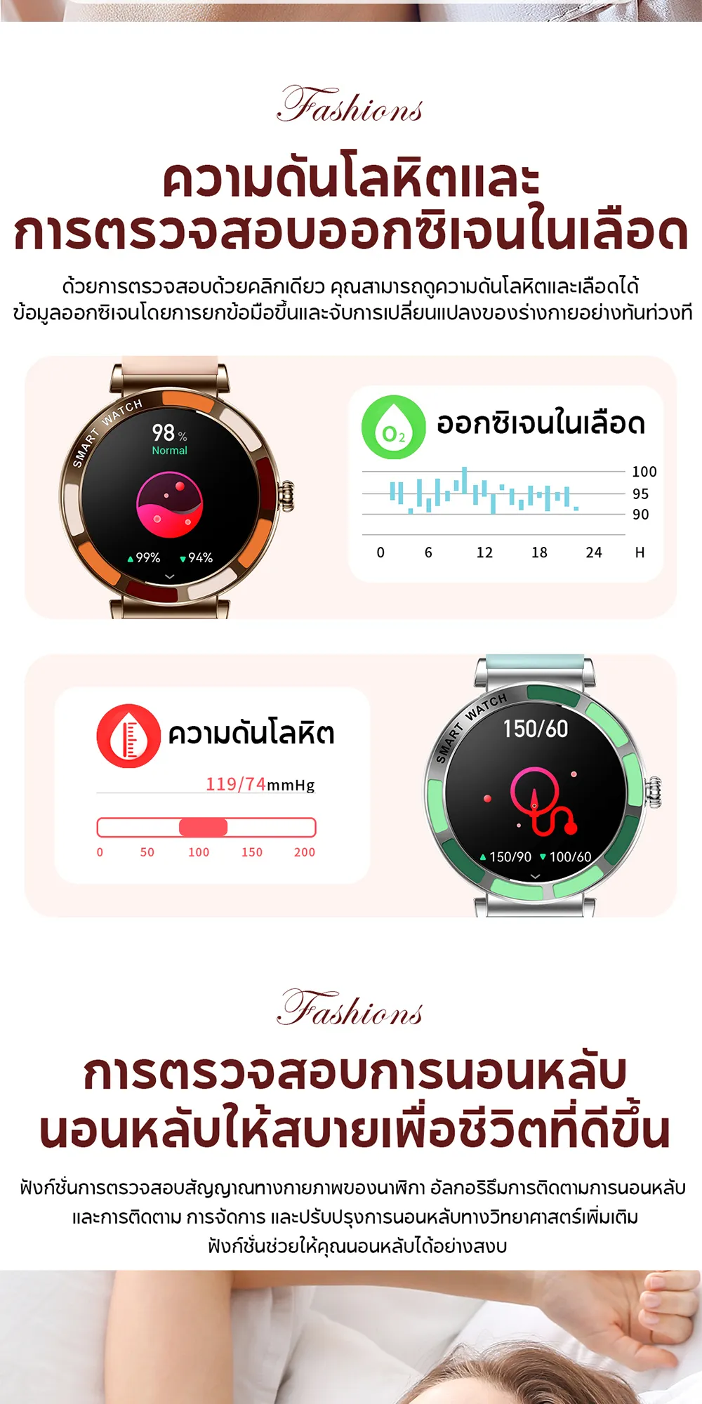 Aolon Lily R2 1.27 นิ้ว สมาร์ทวอทช์สำหรับผู้หญิง โทรด้วยบลูทูธ 280mAh หน้าปัดเล็ก การตรวจจับข้อมูลสุขภาพตลอด 24 ชั่วโมง