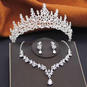 Thanh lịch Cô dâu Vương miện và Vòng cổ Bông tai Bộ Phụ nữ 3 chiếc Bữa tiệc Sinh nhật Cô dâu Bộ đồ cưới Vương miện Trang sức Trang phục Phụ kiện2026