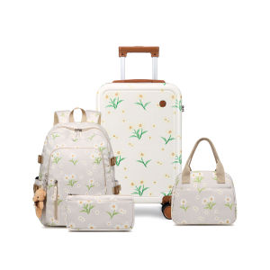 SEA CHOICE 4 Pcs Kids Luggage Set(1 Cabin Suitcase 1 Canvas Backpack 1 Canvas Lunch Bag 1 Pen Pouch)19 Inch Carry-on Luggage with TSA Lock Children Rolling Luggage for Girls Boys Suitcase with Spinner Wheels Polycarbonate Material Hardshell Lightweight