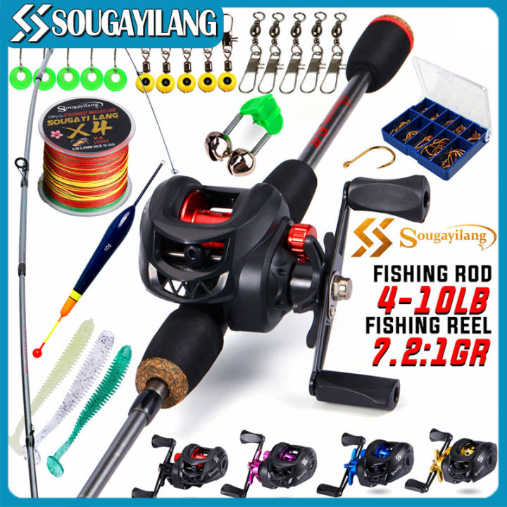 Sougayilang Baitcaster Combo Fishing Rod and Reel Full Set Right Hand Reel( Blue)