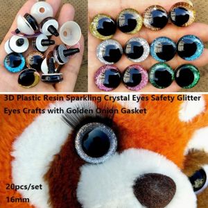 GOFIDIN 20pcs/set 16mm Đôi mắt pha lê lấp lánh 3D 8 màu sắc Nhựa tổng hợp Mắt búp bê thú nhồi bông tự làm hình gấu với gioăng nắp nồi Golden Onion Phụ kiện mắt búp bê nhiều màu sắc