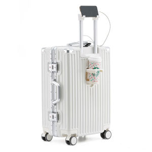 SAFARI 28/26/24/20 Inch Aluminum Frame Travel Luggage USB Charger Password Lock Large Capacity with Cup Holder & Hooks