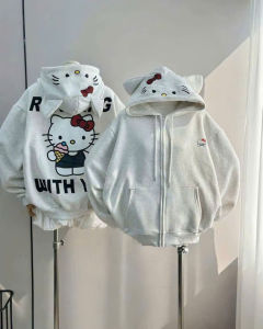 FREE SHIP - Áo Khoác Hoodie Hello Kitty Có Túi Trong In WITH – Áo Tai Mèo Form Rộng