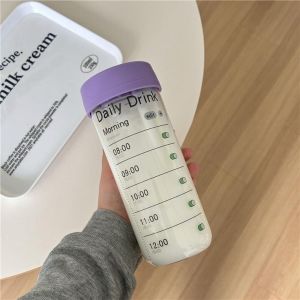 JPTD Glass Alarm Clock Straw Cup Alarm Clock Large Capacity Sports Water Bottle Creative Leak Proof Outdoor Glass Straw Cup Valentines Day Gift
