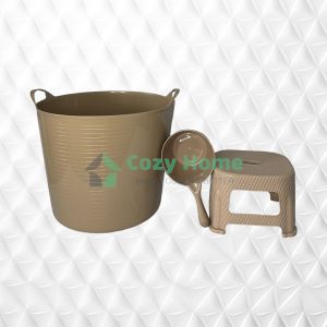 Uniglobal 3in1 60L Water Container Round Bucket Pail With Handle Tabo And Stool