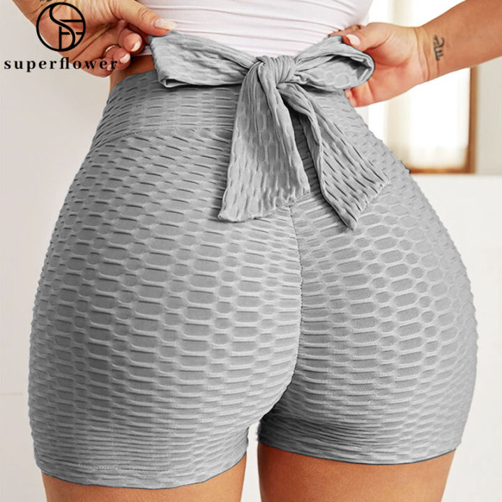 SUPERFLOWER Ruched Booty Shorts for Women Scrunch Butt Push Up Gym Running  Sports Back Bow Tie Design Gym Leggings
