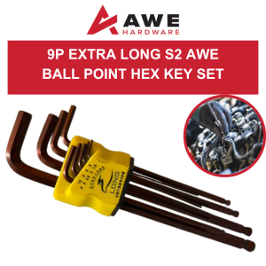 AWE 9PCS 1.5-10mm Extra Long S2 Ball Point Hex Key Set Metric Allen Wrench Tool Set