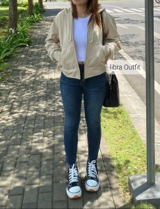 Jaket Crop Hodie Zipper Wanita Beige By Libra
