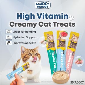 WaggyWaggy Creamy Cat Treat LieBao High Vitamin Cat Snack Cat Stick Cat food Makanan Kucing Snek Kucing 猫条 15g SNA0007
