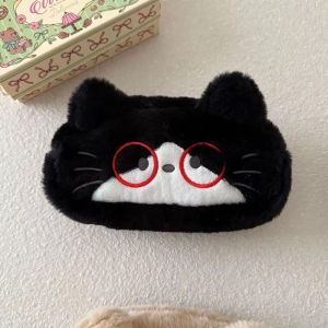 JENGW Kawaii Cartoon Pencil Case Funny Cat Cute Cat Printed Pencil Case Trendy Fluffy Plush Cat Stationer Bag Student Use