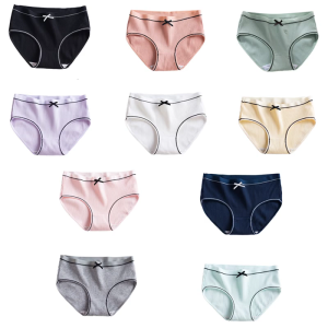 Quần lót cotton có gân mềm mại và đồ lót thoáng khí cho nữ quần lót thắt nơ trung bình quần lót thân mật màu trơn