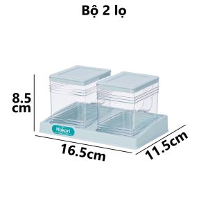 Bộ khay lọ vuông đựng gia vị HOKORI nhựa VIỆT NHẬT cao cấp - Trong suốt kèm muỗng - 2940/1/2