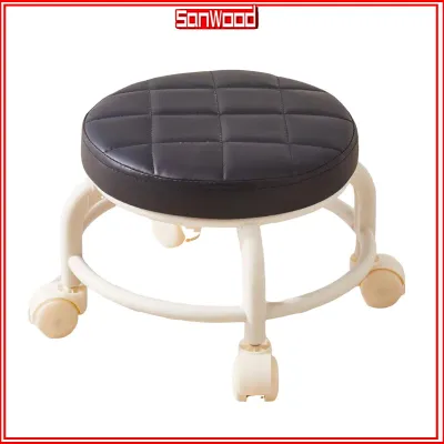 Rotating Mini Chair Cushioned Low Stool Low Rolling Stool with 360° Swivel Wheels Heavy Duty Mini Chair Faux Leather Cushion Portable Rotating Seating Stool for Home Office Salon and Workshop Use