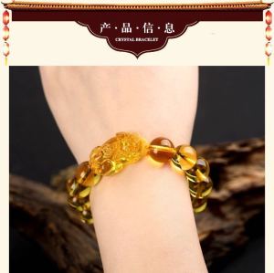 已开光 手链饰品 招财化太岁 2025年黄水晶手链招财貔貅男女情侣款手串招财创意礼物 Bracelet Jewelry Zhaocai 2025Topaz Bracelet Zhaocai Brave Male and Female Couples Bracelet Zhaocai Ladies Creative Gift